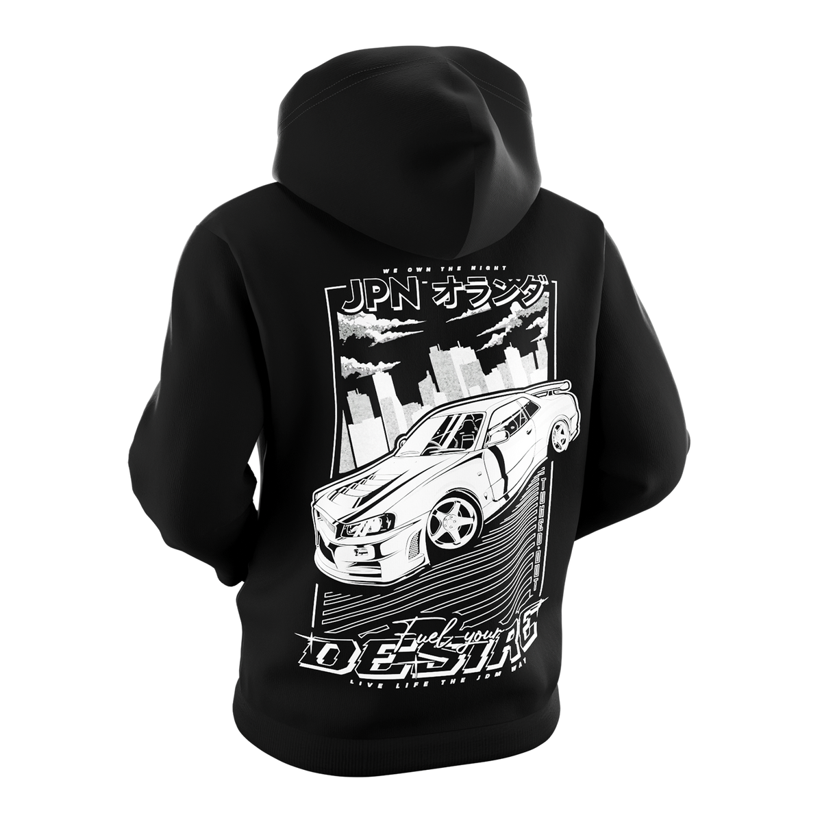 R34 Skyline 'Fuel Your Desire' Hoodie Black